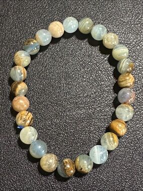 Blue Onyx Natural Stone Round Bead Stretch Bracelet